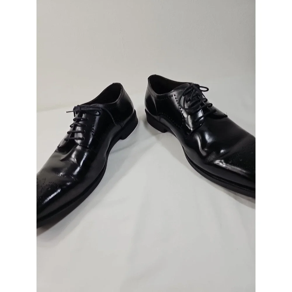 Belvedere Studio Medallion Wing Tip US  13 D Black Leather Oxford  